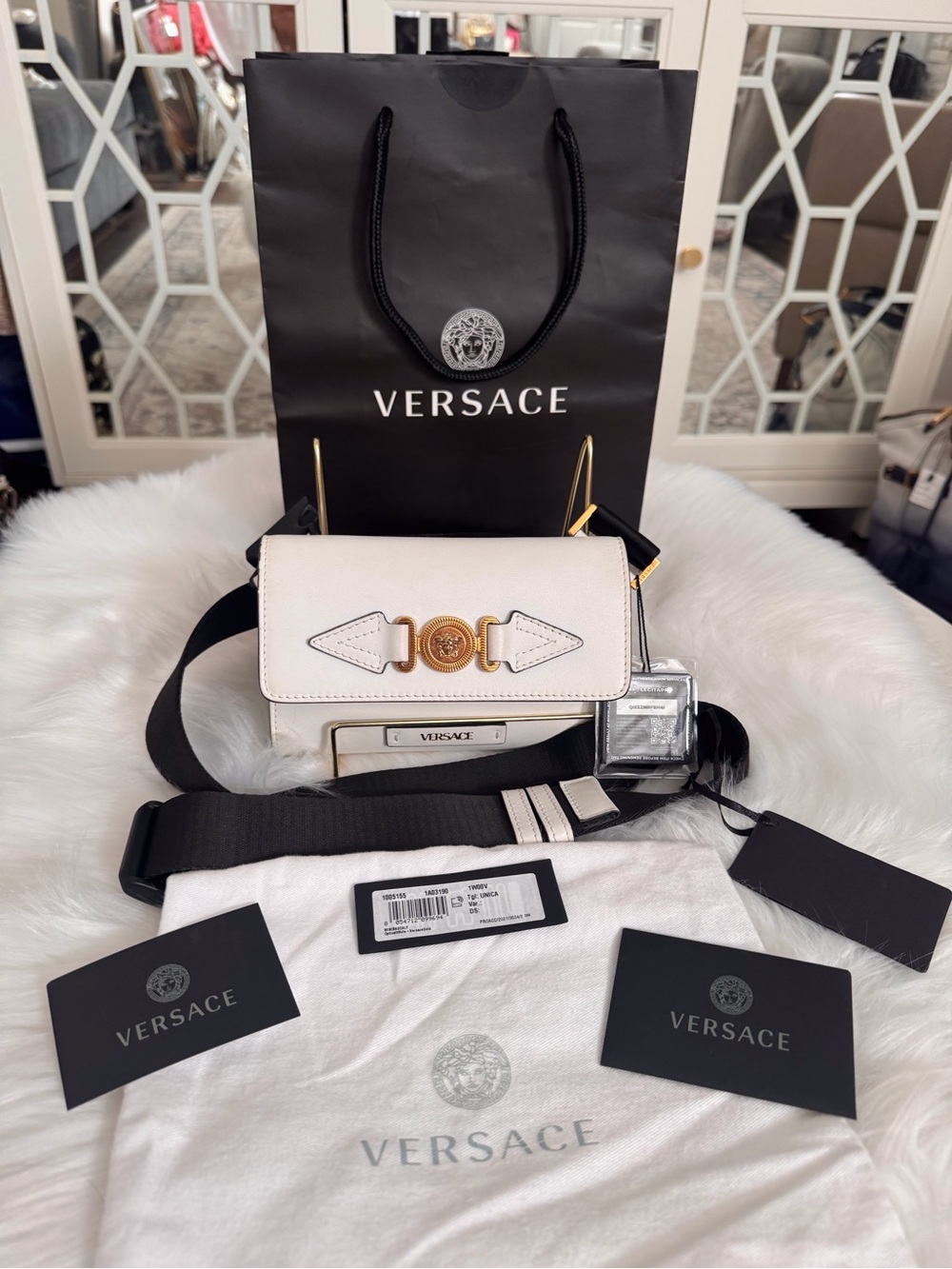 Versace White Leather Medusa Biggie Belt Bag